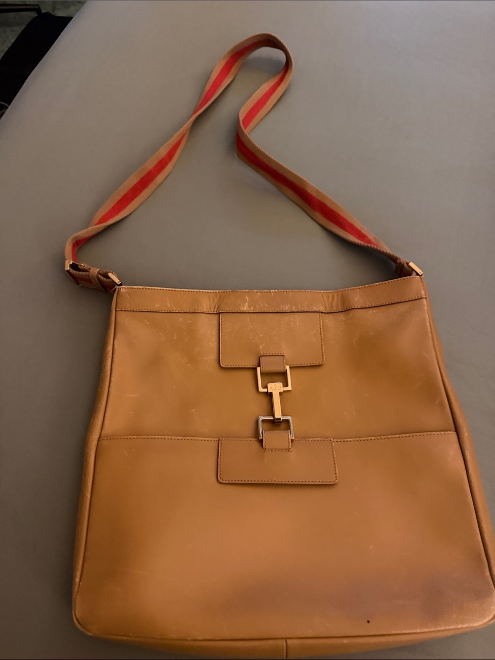 Leather Shoulder Bag - Brown with Gold Hardware - Picture 2 of 6